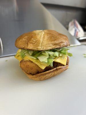 Crispy chicken sandwich $8 add fries $12