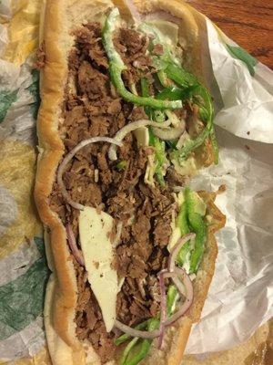 A "Hot" steak and cheese, arrived ICE COLD, with RAW peppers and onions and unmelted cold cheese, going straight into the trash!!