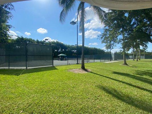 Clay tennis courts.