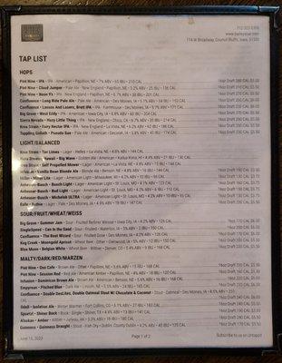 Beer list as of June 15th 2023