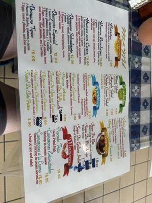 Front of menu