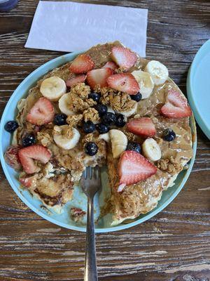 Pictured is peanut butter power pancakes.