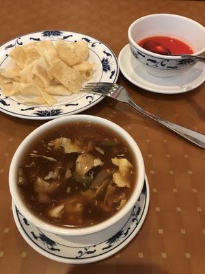 Hot and sour soup with wontons