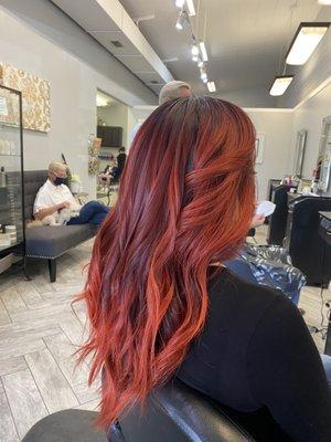 Fiery red balayage by Pat