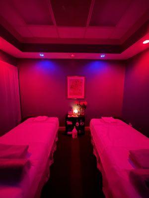 Couples massage area!!! Once the massage began, those red lights were off! :)