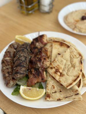 The Mixed Grill for two has a nice sampling of meats and fresh pitas, plus plenty of other toppings