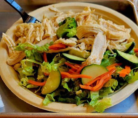 #14: steamed chicken, brown rice, steamed veggies, salad