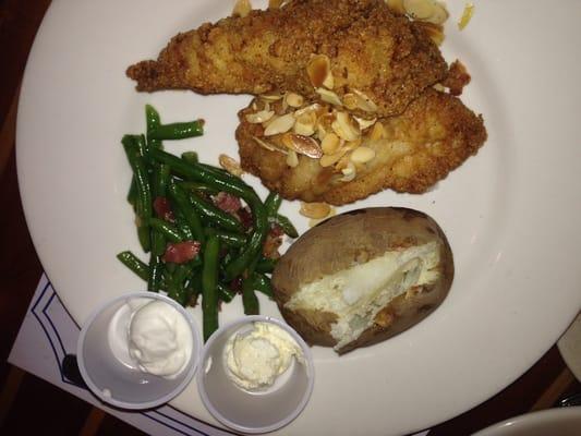 Grouper almandine, baked potato and garden green beans.