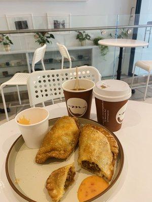 Beef empanada and drip coffee