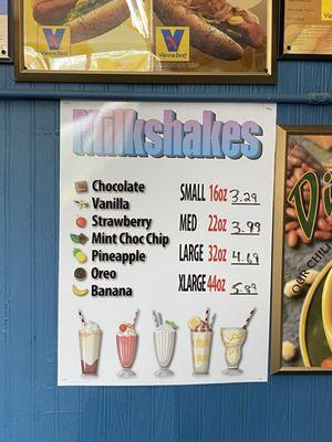 Milkshake Menu