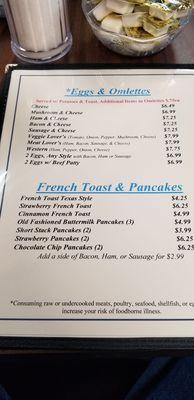 Breakfast menu