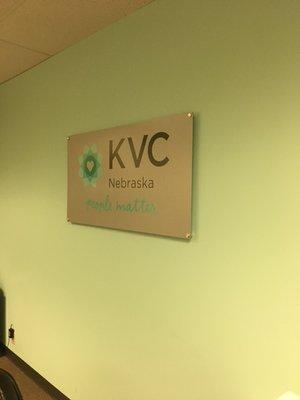 KVC Nebraska sign in lobby.