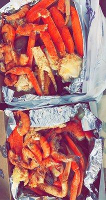 Crab boil- crab, shrimp, potatoes, sausage and corn