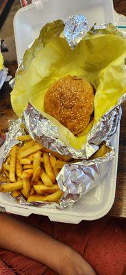 Hamburger and fries