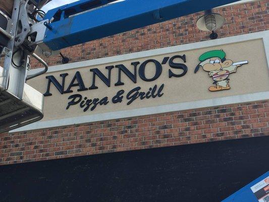 A custom storefront sign for Nanno's Pizza & Grill in Neptune City.