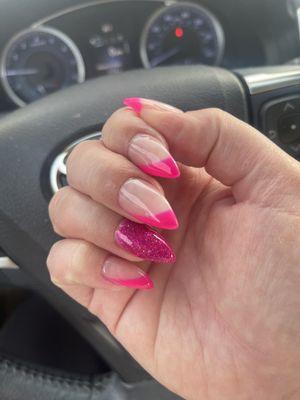 Fun hot pink mani. Alternative take on a French