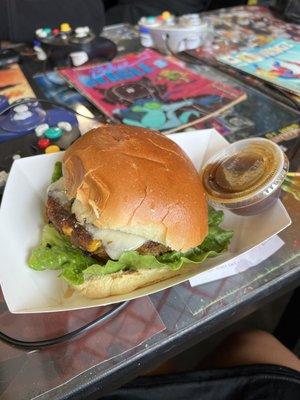 Veggie Burger with Honey Hennessy sauce.