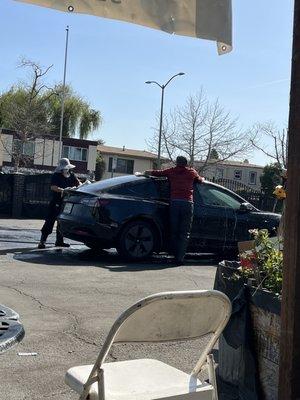 Hand wash exterior only. $25 with tires.