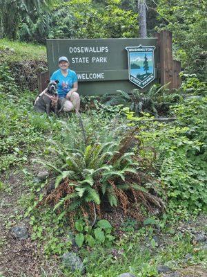 My dog and I at the sign