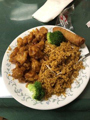 c21 dinner special: general tso's chicken w/ roast pork egg roll and roast pork fried rice