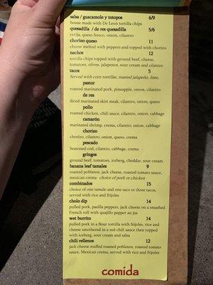 Food menu