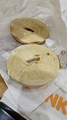 This is a double toasted bagel that tastes like it was microwaved.