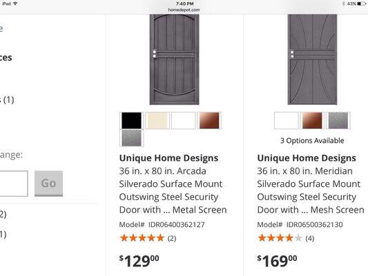 Price on HD website so Robert you were wrong and if that door is not installed to my satisfaction I will be coming back to get my $6 credit.