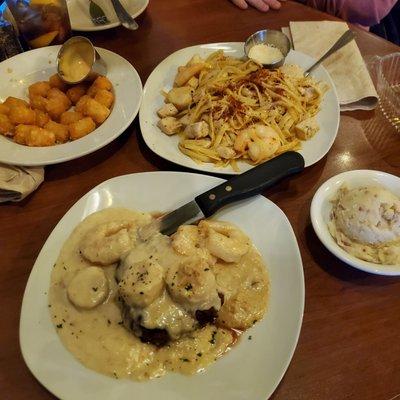 Steak Alaska, maines scampy, and truffle & parm tots.