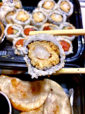 40. Shrimp Tempura Roll - close up - just shrimp in their roll