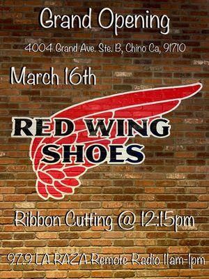 Red Wing Chino grand opening flyer.