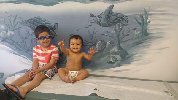 My boys waiting for Dr. Miller! Her exam rooms has ocean theme paintings!