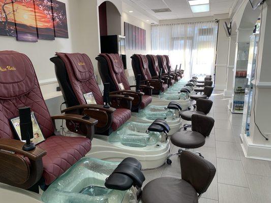 All new pedicure chairs. Comes with disposable liners to guarantee sanitation.