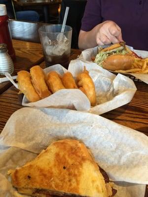 Very good grilled cheese sandwich w super size onion rings yum