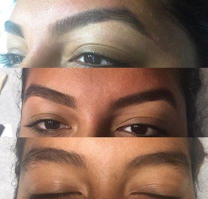 Before and after photos of an eyebrow wax.