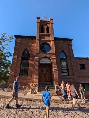 In front of the church