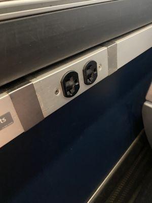 Outlets on the train at the seats