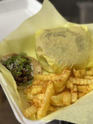 Burger basket with fries