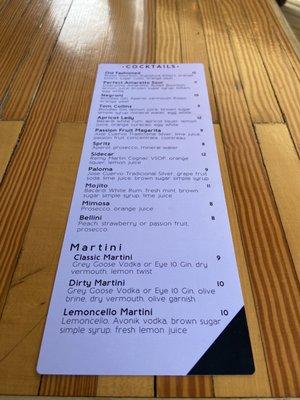 Cocktail menu