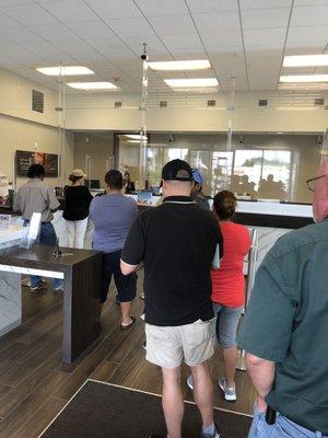 Long line waiting with not enough bank teller working