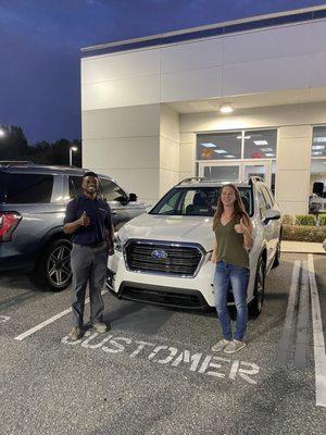 Our salesman Corey and my wife Cory with her new Ascent.