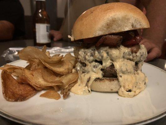 Queso Burger 
Double Meat and Add bacon!!