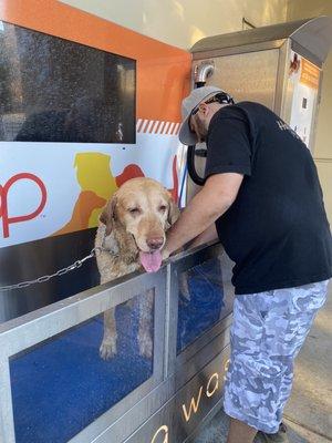 My doggy enjoys his showers.