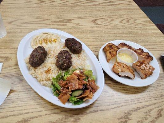 Chicken kebab and kufta plate. The portions were generous and I easily had enough for two meals.