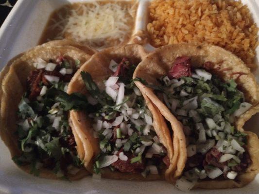 Barbacoa taco dinner.