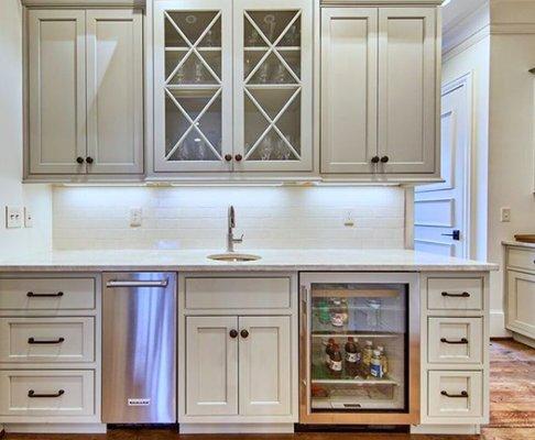 Custom Wet Bar with Built in appliances and shaker style cabinetry.