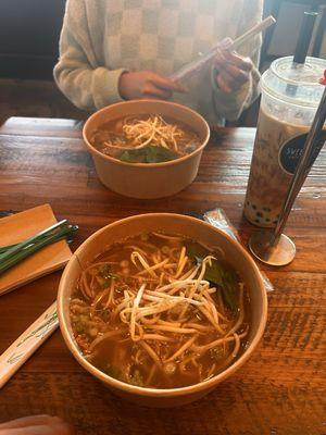 Beef pho and brown sugar milk tea