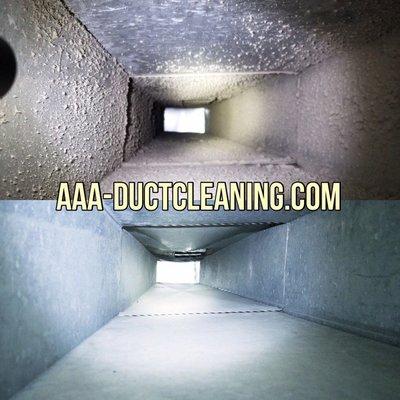 before and after cleaning photographs of air duct lines