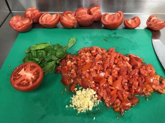 Tomatoes, Basil and Garlic; timeless classics!   Any of our customers will agree,We use only the best and freshest ingredients!