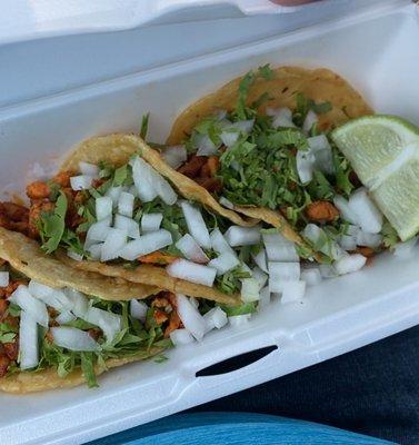 3 Chicken Tacos w/ onion & cilantro - $9