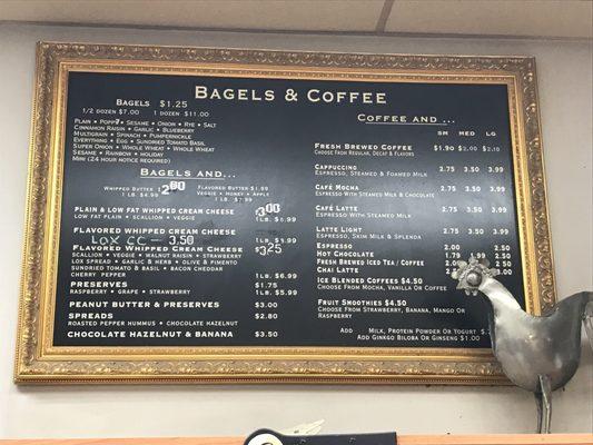 Bagel and coffee menu